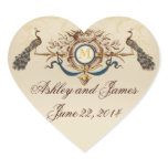 Elegant Peacock Save the Date Stickers Heart Shape