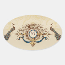Elegant Peacock Wedding Stickers with Monogram