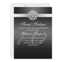 Elegant Pearl Black Sweet 16 Birthday Invitation