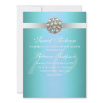 Elegant Pearl Blue Sweet 16 Birthday Invitation