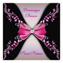 Elegant Pink and Black Invite with Diamond Bow