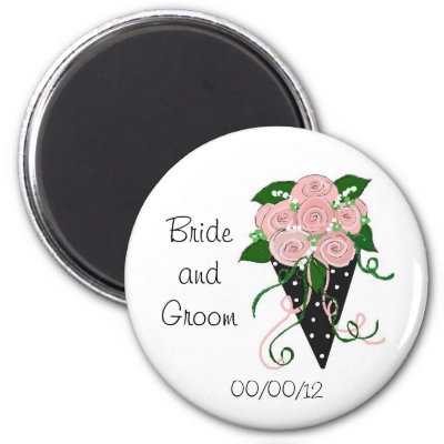 Elegant Pink and Black Wedding Bouquet Fridge Magnets by seashell2