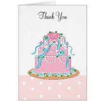 Elegant Pink and Blue Wedding Cake Thanks Cards
