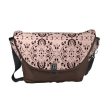Elegant Pink and Brown Damask Courier Bag