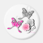 Elegant Pink And Silver Butterflies And Roses Fridge Magnet