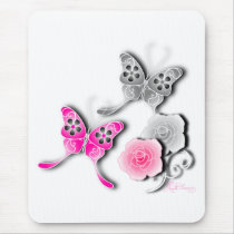 Elegant Pink And Silver Butterflies And Roses Mousepad