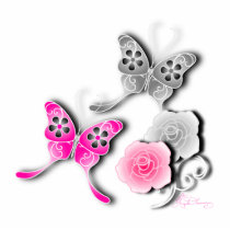 Elegant Pink And Silver Butterflies And Roses Cut Outs