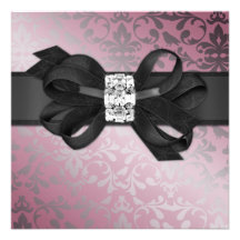 Elegant Pink and Silver Invite with Diamond Bow