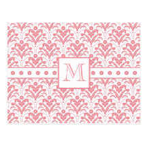 Elegant Pink and White Retro 1930s Art Deco Damask Post Cards