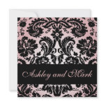 Elegant Pink Black Damask Wedding Invitation