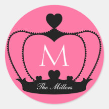 Elegant Pink & Black Monogram Crown Sticker
