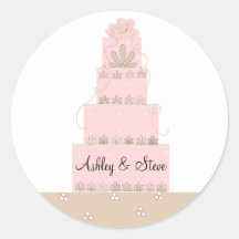 Elegant Pink Cake Save the Date Round Sticker