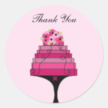 Elegant Pink Cake Thank You Round Sticker