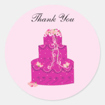 Elegant Pink Cake Thank You Round Stickers