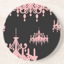 elegant pink chandelier damask on black coaster