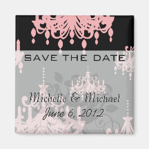 elegant pink chandelier damask on black refrigerator magnet