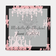 elegant pink chandelier damask on black refrigerator magnet