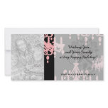 elegant pink chandelier damask on black photo cards