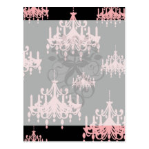 elegant pink chandelier damask on black postcards