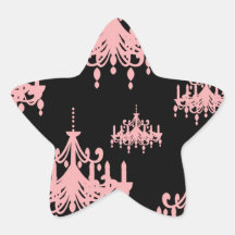 elegant pink chandelier damask on black star sticker