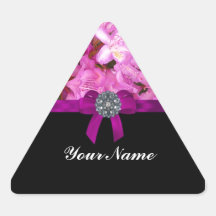 Elegant pink flower & bow triangle sticker