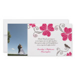 Elegant pink flowers wedding thank you photocard