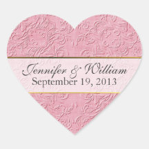 Elegant Pink Heart Custom Wedding Sticker