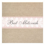 Elegant Pink Lace Burlap Bat Mitzvah Invitation