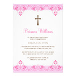 Elegant pink lace damask first communion invite