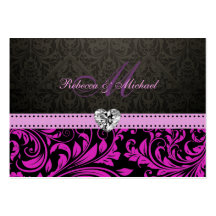 Elegant Pink / Purple Damask with Diamond RSVP Business Card
