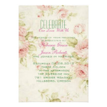elegant Pink  rose Floral vintage  wedding invite