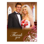 Elegant pink swirls wedding thank you postcard