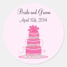 Elegant Pink Wedding Cake Round Stickers