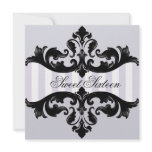 Elegant Purple & Black Damask Birthday Invitation