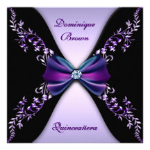 Elegant Purple Black Diamond Bow Quinceanera Personalised Invitation