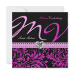 Elegant Purple  Damask Monogram Sweet Sixteen invitations