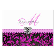 Elegant Purple Damask  Monogram Wedding RSVP Cards Business Card Template