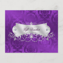 Elegant Purple Damask Swirl Gift Voucher Flyer Design