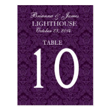 Elegant Purple Damask Wedding Table Number Card Post Card