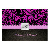 Elegant Purple Damask with Heart Diamond RSVP Business Cards