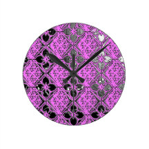 elegant purple & grey metal pattern wall clock