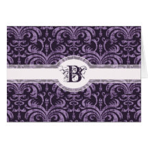 Elegant Purple Monogram Gothic Damask Thank You Cards