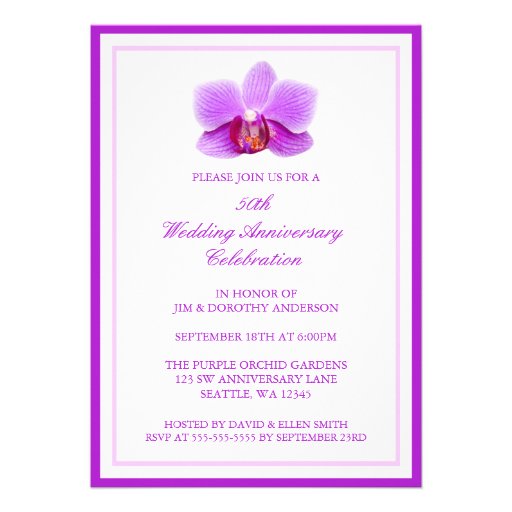 Elegant Purple Orchid 50th Wedding Anniversary Personalised Announcement
