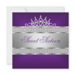 Elegant Purple Silver Jewel 16th Birthday invitations
