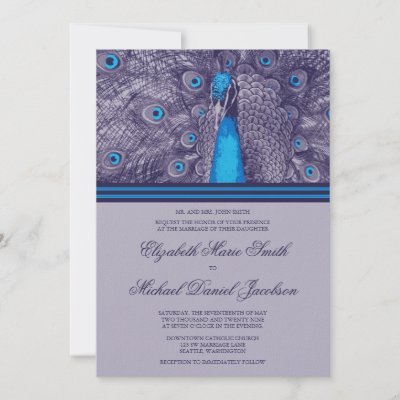Elegant Purple Teal Peacock Wedding Invitation by printcreekstudio