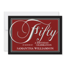 Elegant Red 50th Birthday Invitations