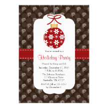 Elegant Red and Brown Holiday Party Invitations