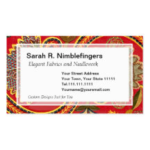 Elegant Red Antique Crewel Embroidery Design Business Card