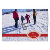 Elegant red band christmas holiday photo card