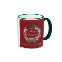 Elegant Red Christmas Wreath Coffee Mugs